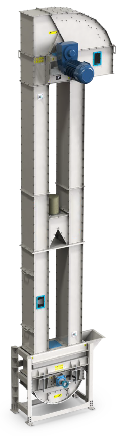 Becherelevator zur Förderung von Schüttgütern mit einer hohen Förderleistung in vertikaler Richtung bis zu 70 m Höhe. 
